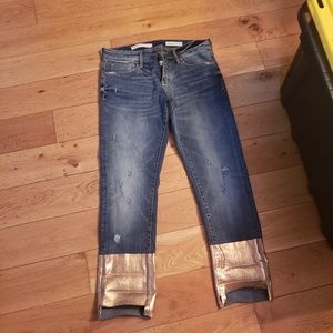 Distressed copper bottom anthropologie jeans